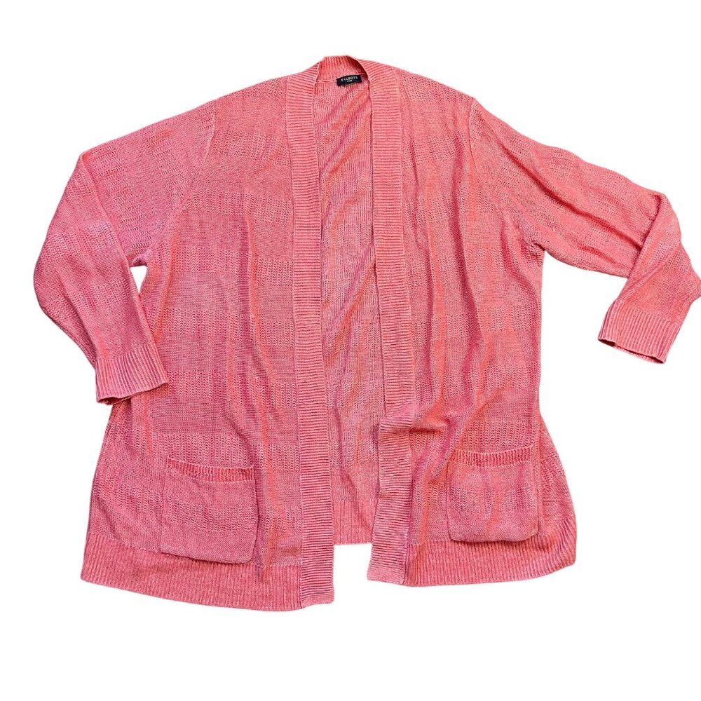 Talbots Open Front Cardigan Sweater Womens Plus Size 2X 100% Linen Pockets Coral